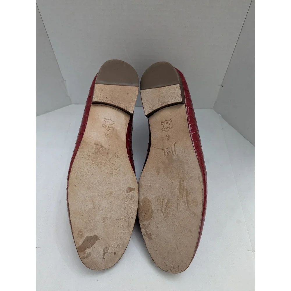 J. Mclaughlin Dillon Red Croc Skin Print Leather Loafers Sz 8M Bamboo Metal Gold